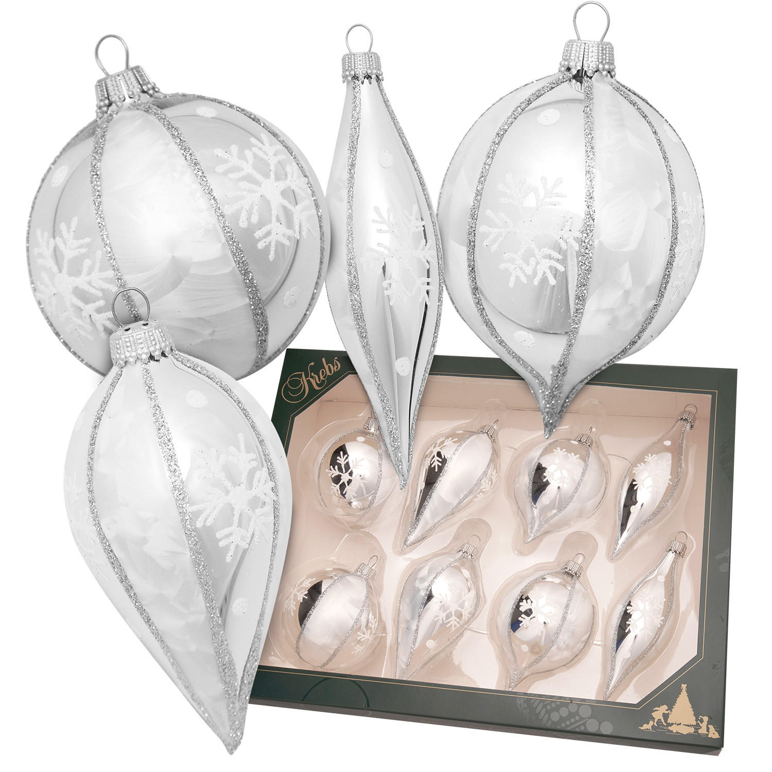 CHRISTBAUMKUGELN Sortiment Eislack Silberfarbig 7cm (Glas / 8 Stk.) - Silberfarben, Glas (7/7/7cm) - Krebs Glas Lauscha