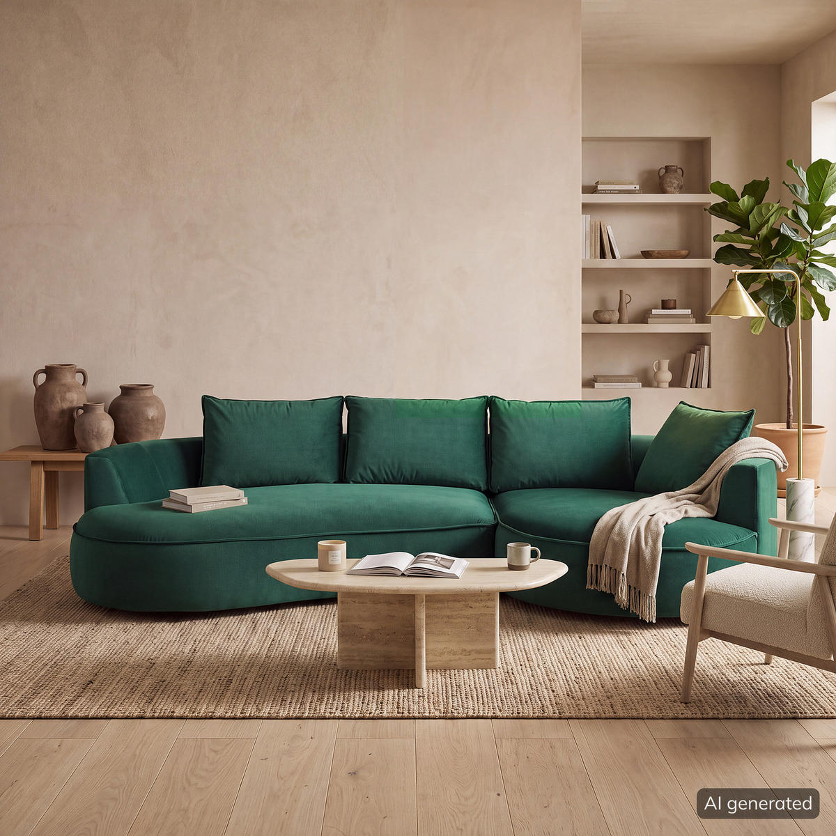 BIGSOFA - Dunkelgrün, Naturmaterialien/Kunststoff (322/82/154cm) - home24