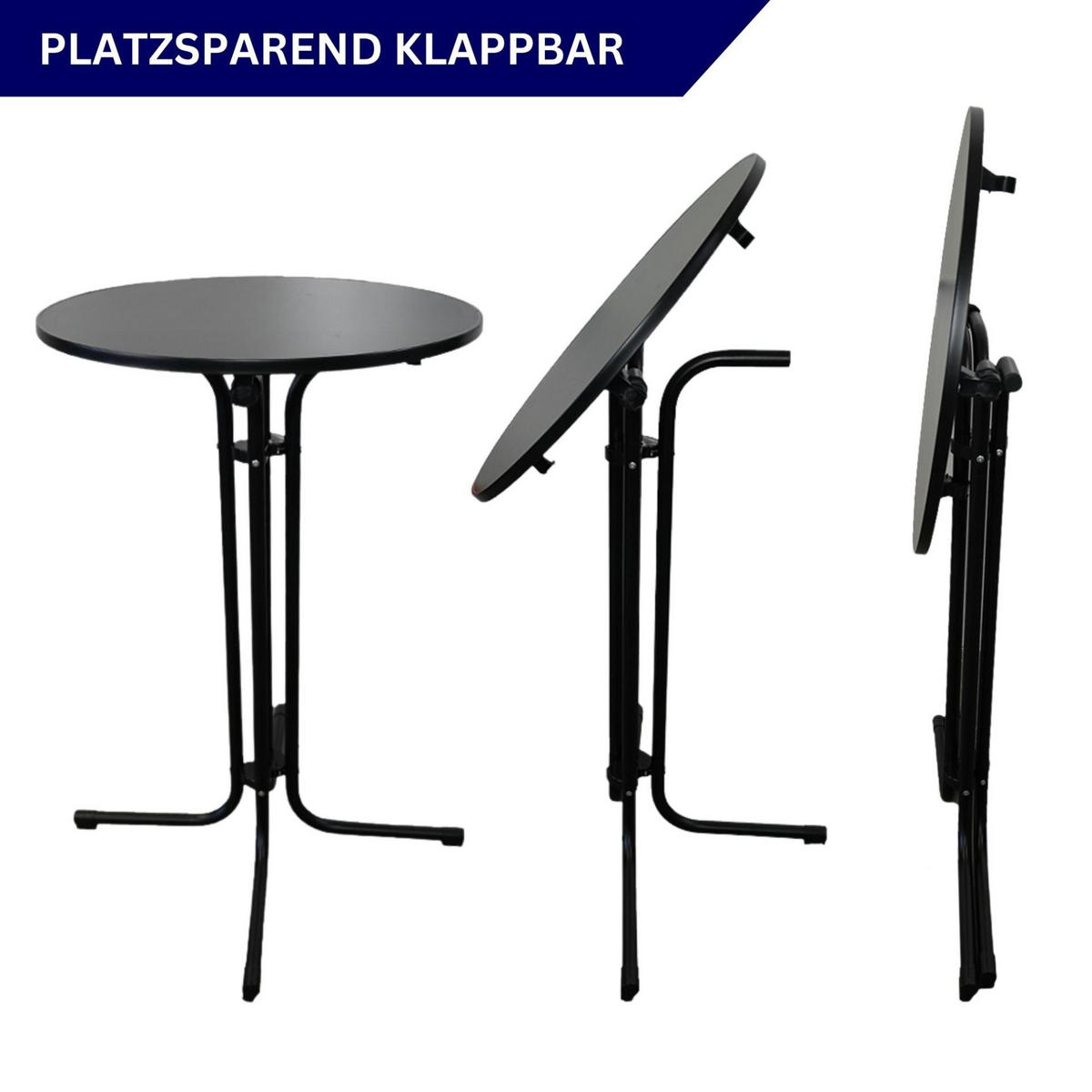 STEHTISCH mit Hussen klappbar HxØ 110x70cm MDF-Platte mit Edelstahlbeschichtung Schwarz - Schwarz, Metall (110/70/110cm) - CHEFGASTRO