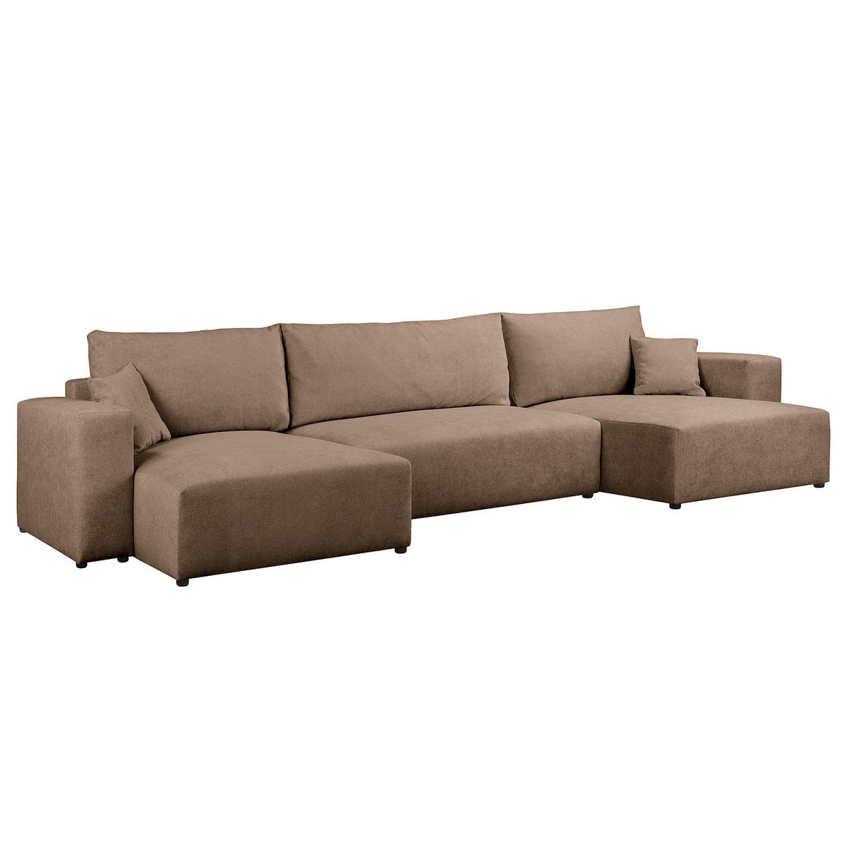 WOHNLANDSCHAFT mit Schlaffunktion - Hellbraun/Schwarz, Kunststoff/Textil (398/70/148cm) - home24