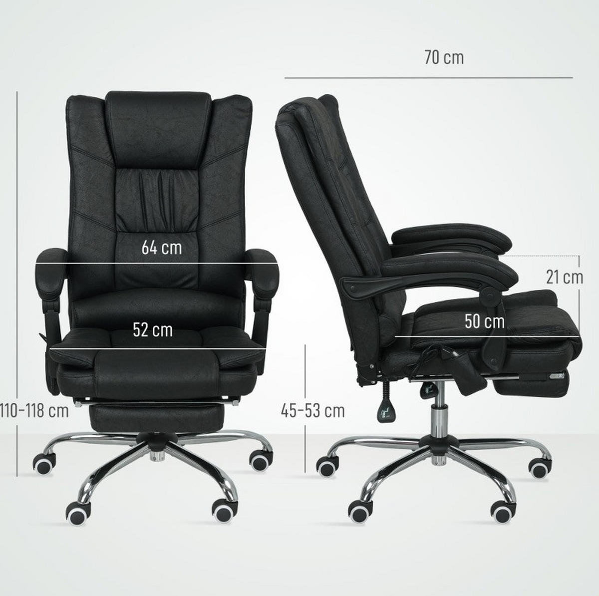 BÜROSTUHL mit Massagefunktion 64 x 70 x 110-118 cm Schwarz - Schwarz, Kunststoff (70/118/64cm) - Meubliv