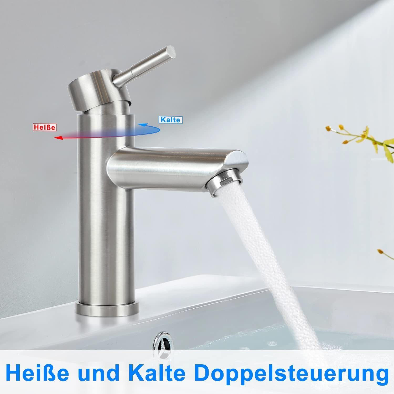 WASCHTISCHARMATUR Everett 17.4/10/17.4 cm - Silberfarben, Metall (10/17.4/17.4cm) - Nettlife