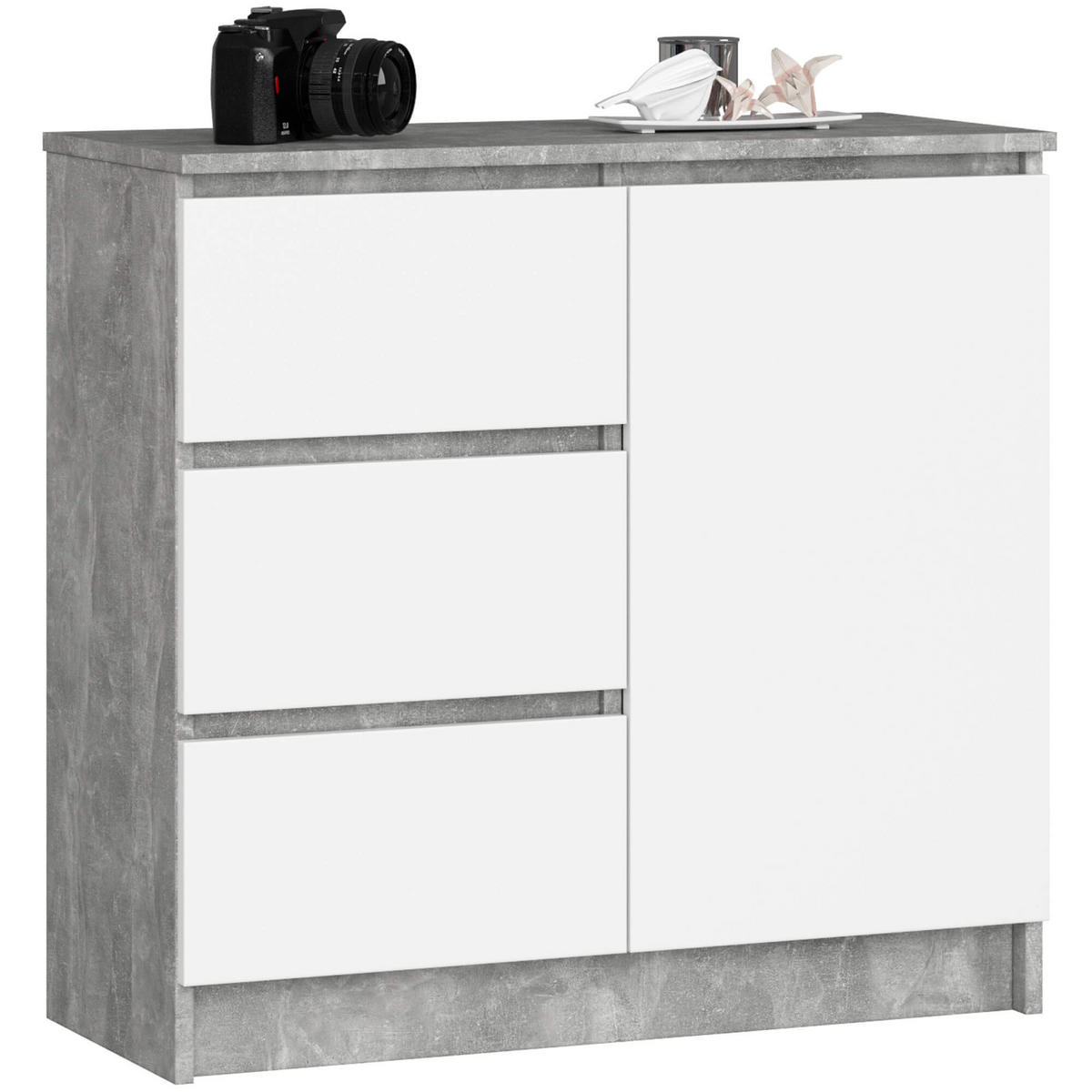 KOMMODE Steingrau, Weiß 35x80x77 cm - Weiß/Grau, Holzwerkstoff (80/77/35cm) - Akord