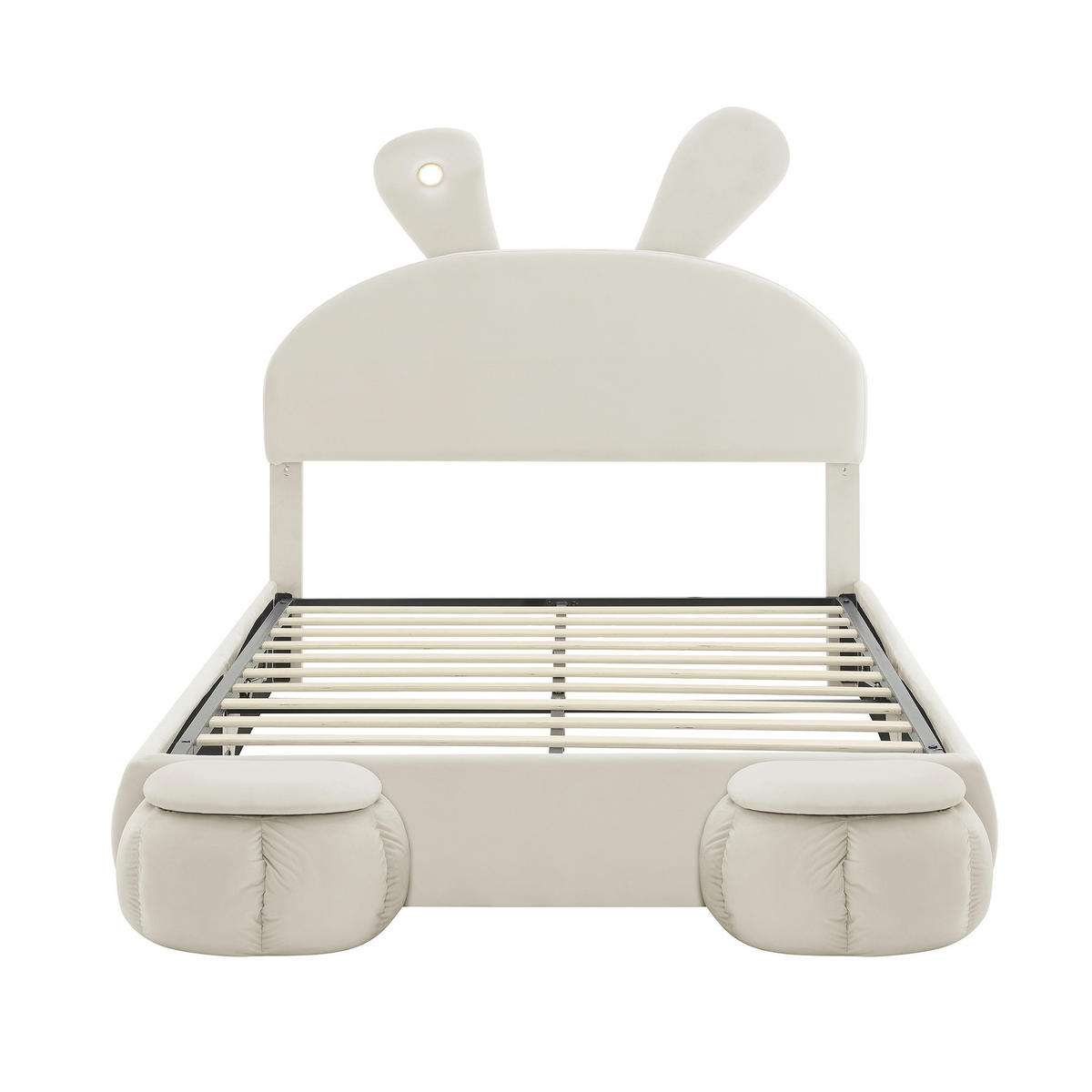 KINDERBETT 90/200 cm DE-00358, in Rosa, LED-Hasenohren und zwei Aufbewahrungshockern - Beige, Holz (140/200cm) - ComfortXL