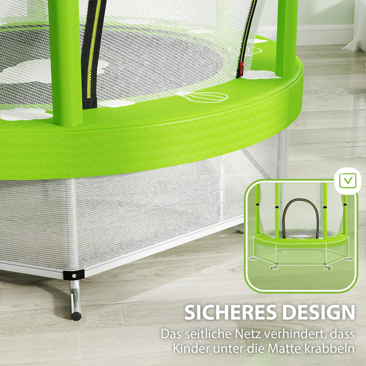 KINDER TRAMPOLIN, Grün, Stahl, Kunststoff - Grün, Metall (140/140cm) - AIYAPLAY