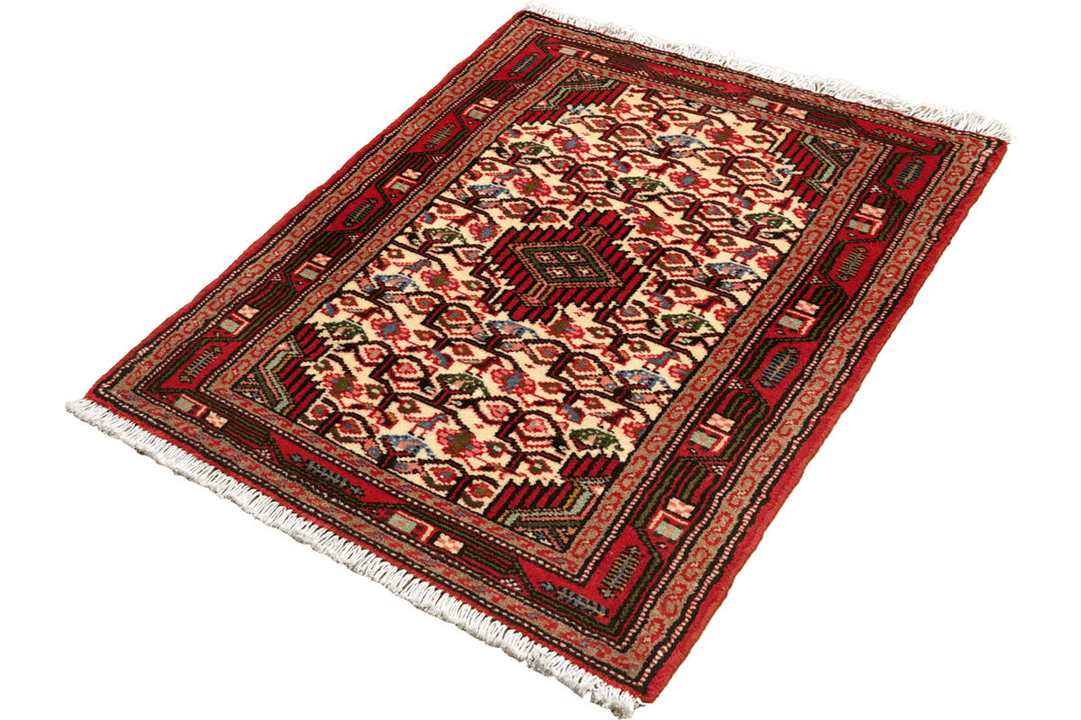 ORIENTTEPPICH handgeknüpft Assadabad Beige, Rot 96/60 cm Schurwolle - Beige/Rot, Textil (60/96cm) - Looma