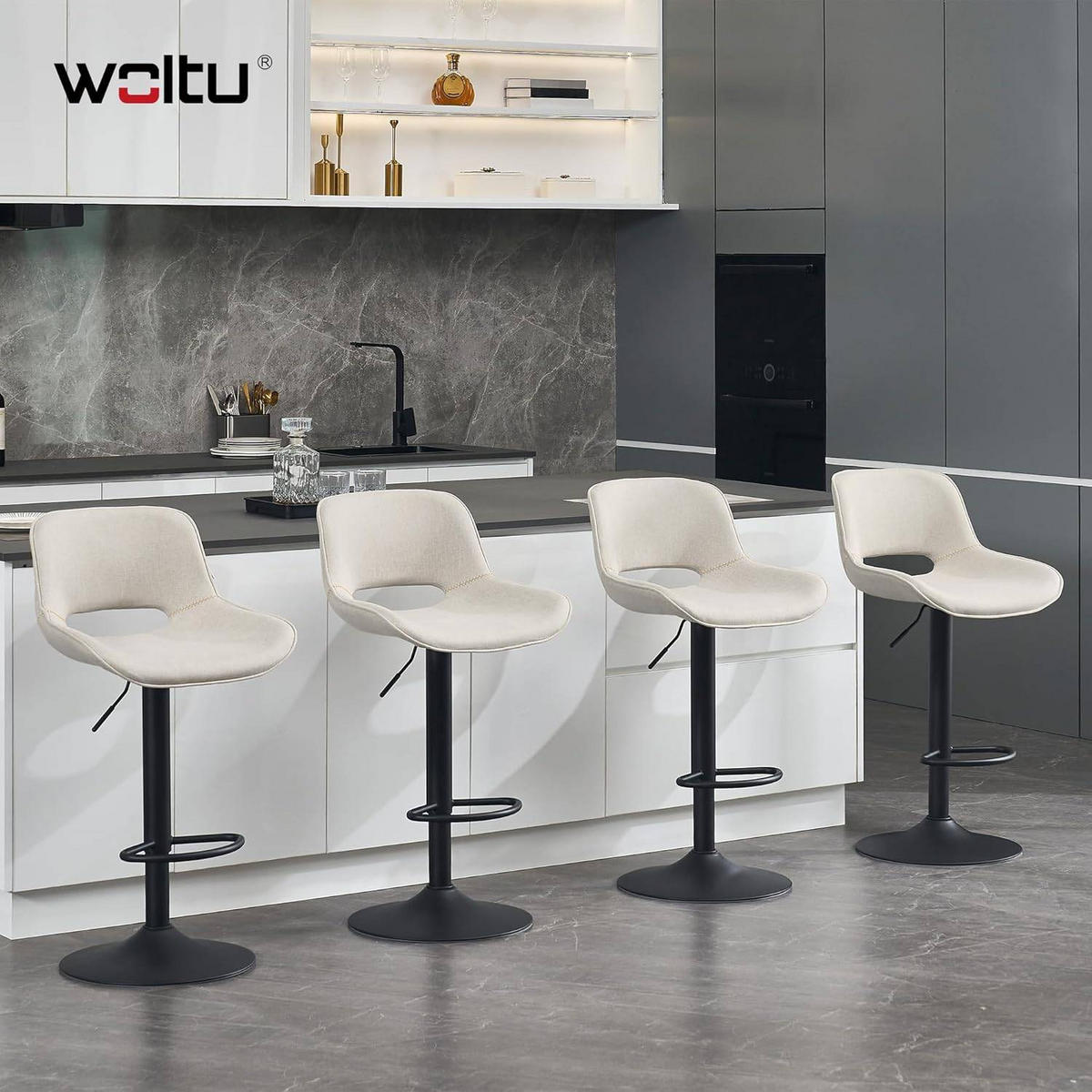 BARHOCKER höhenverstellbar, aus Metall - Beige, Textil/Metall (49/106/49cm) - Woltu