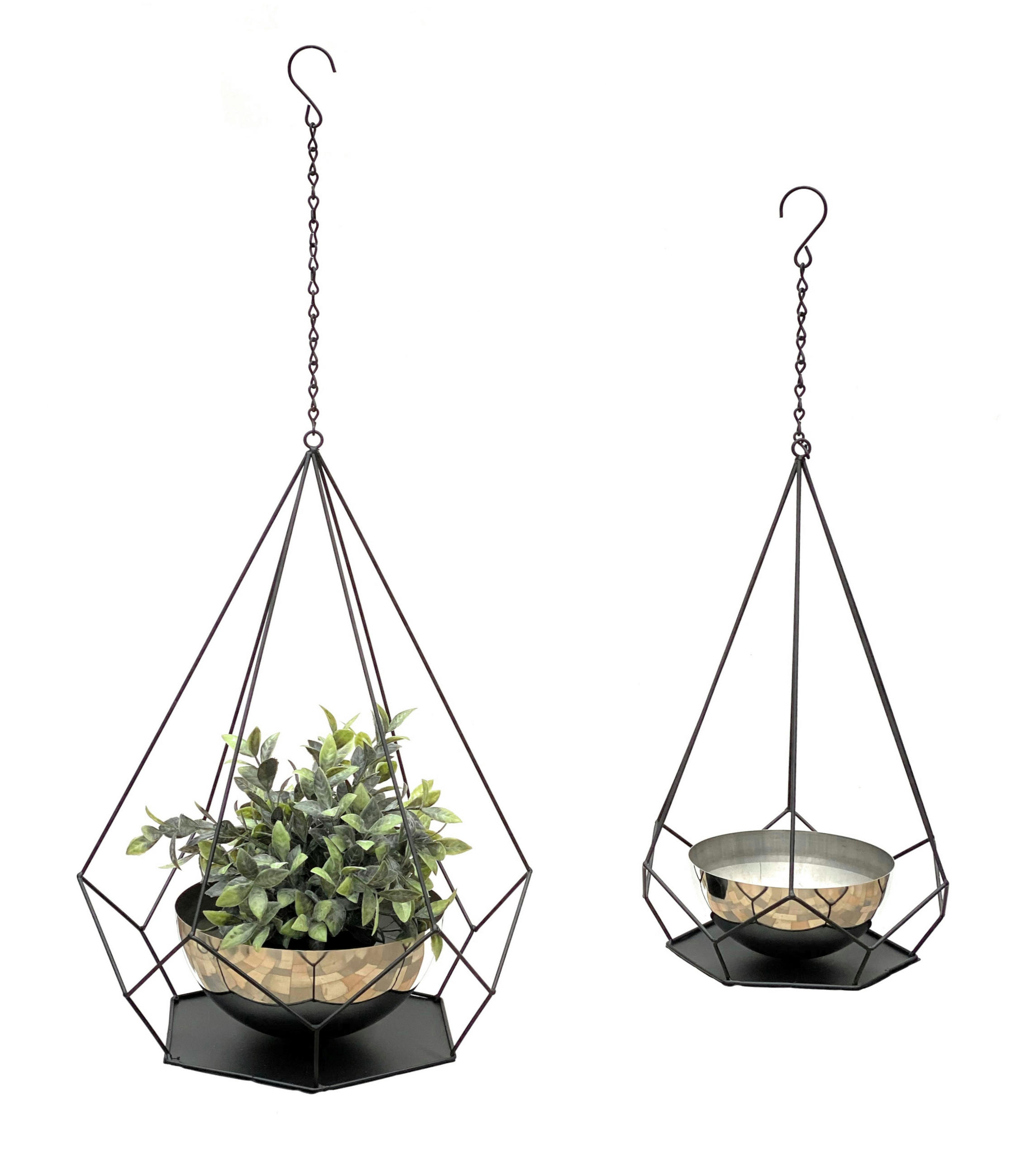 BLUMENAMPEL Innen Metall Wand 2er Set mit Topf 6 Ecken - Schwarz, Metall (20/10/20cm) - DanDiBo