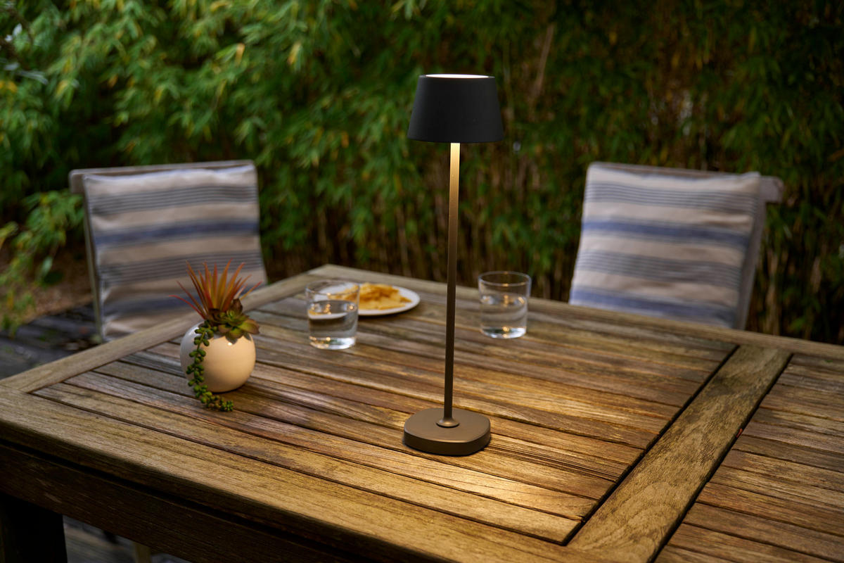 LED-AKKU Tischlampe mit Ladestation Ø 11 x 45 cm stufenlos dimmbar für Innen und Außen grau - Grau, Kunststoff (11/11/45cm) - Northpoint