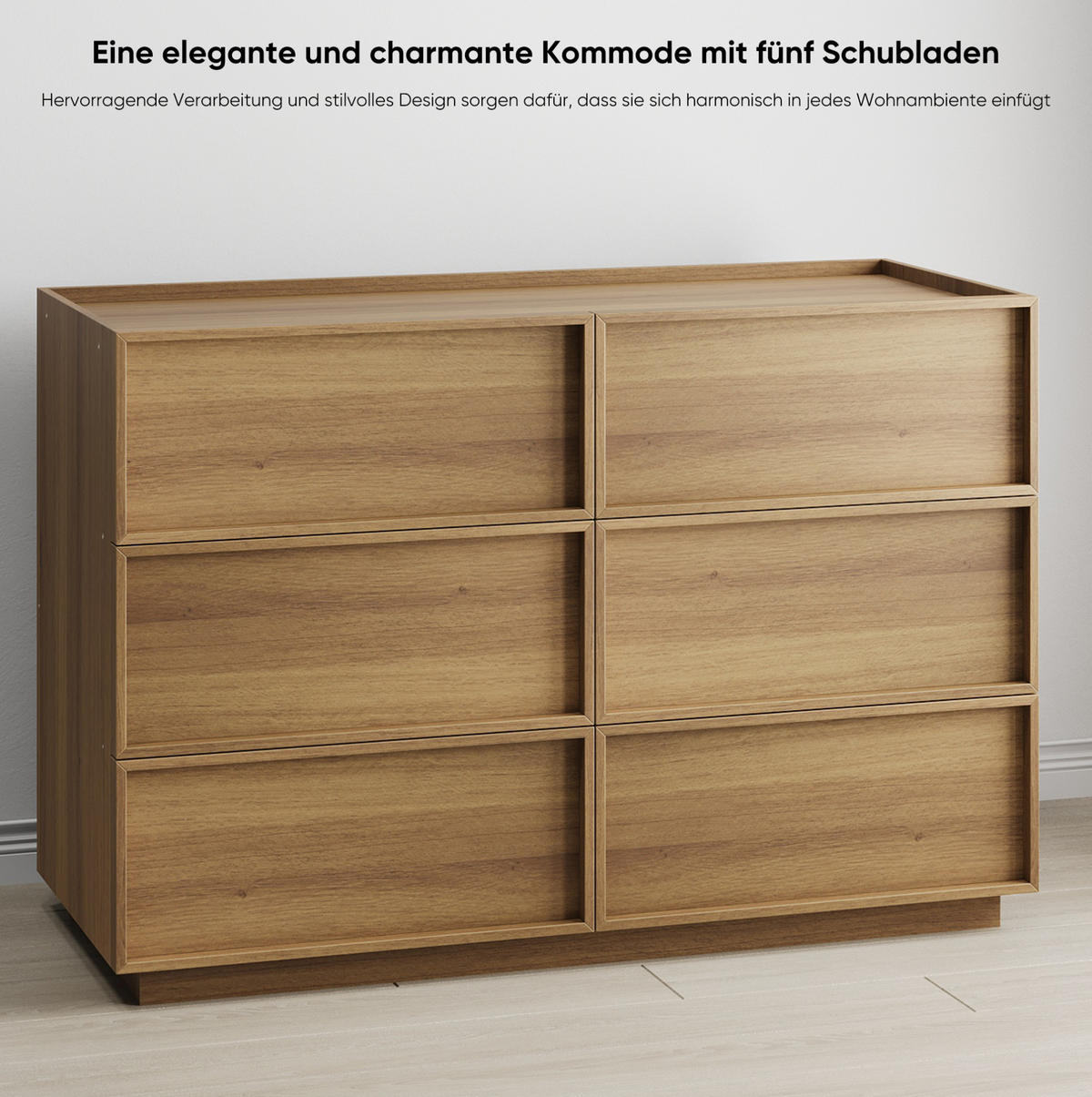 KOMMODE 115/48/78 cm aus MDF und Holzwerkstoff mit 6 grifflosen Schubladen Eichefarben - Nussbaumfarben, Holzwerkstoff (115/78/48cm) - Modenvie