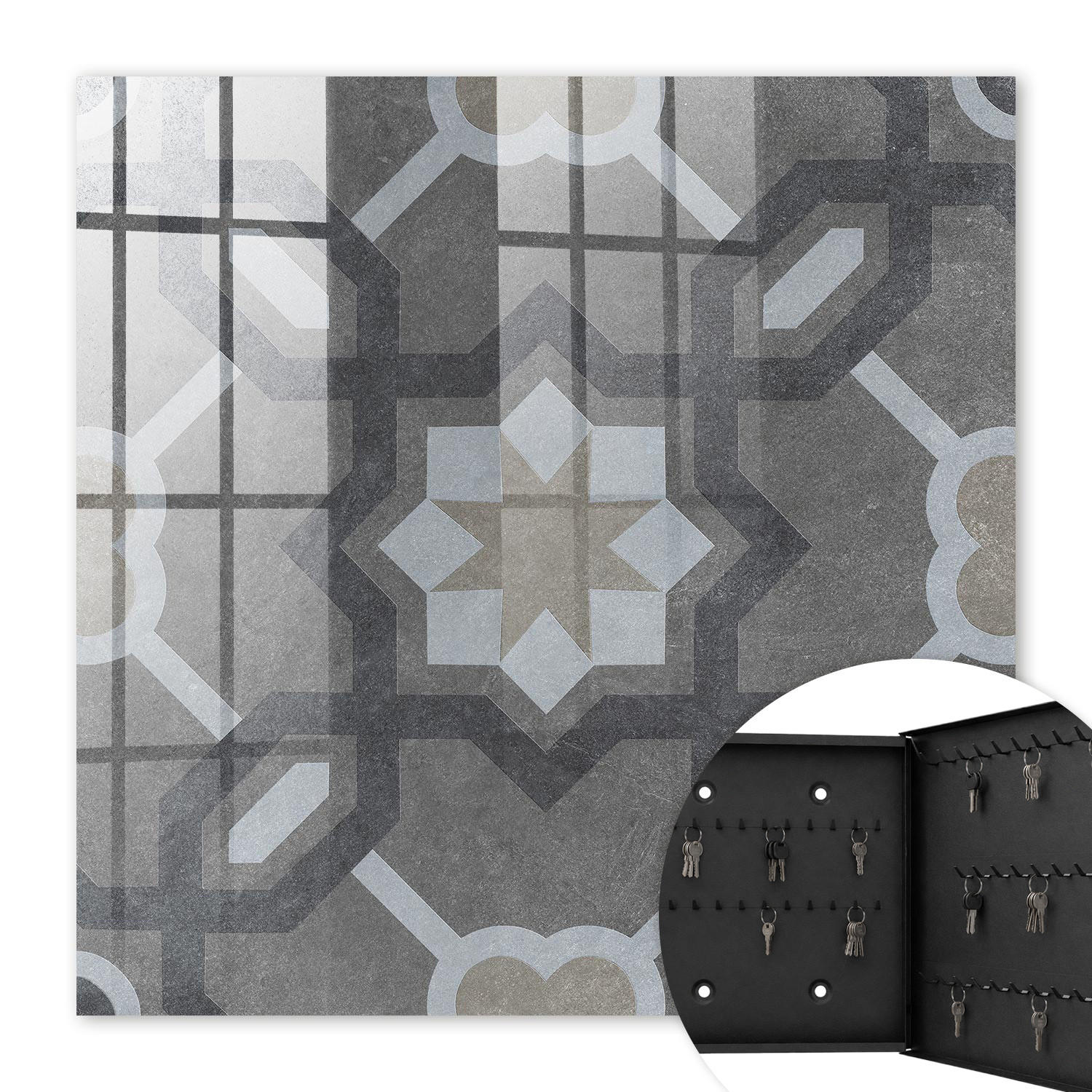 SCHLÜSSELBOX Schwarz 30x30 cm- Türöffnung nach rechts - Geometrische Eleganz - Grau, Metall (30/30/5cm) - TULUP