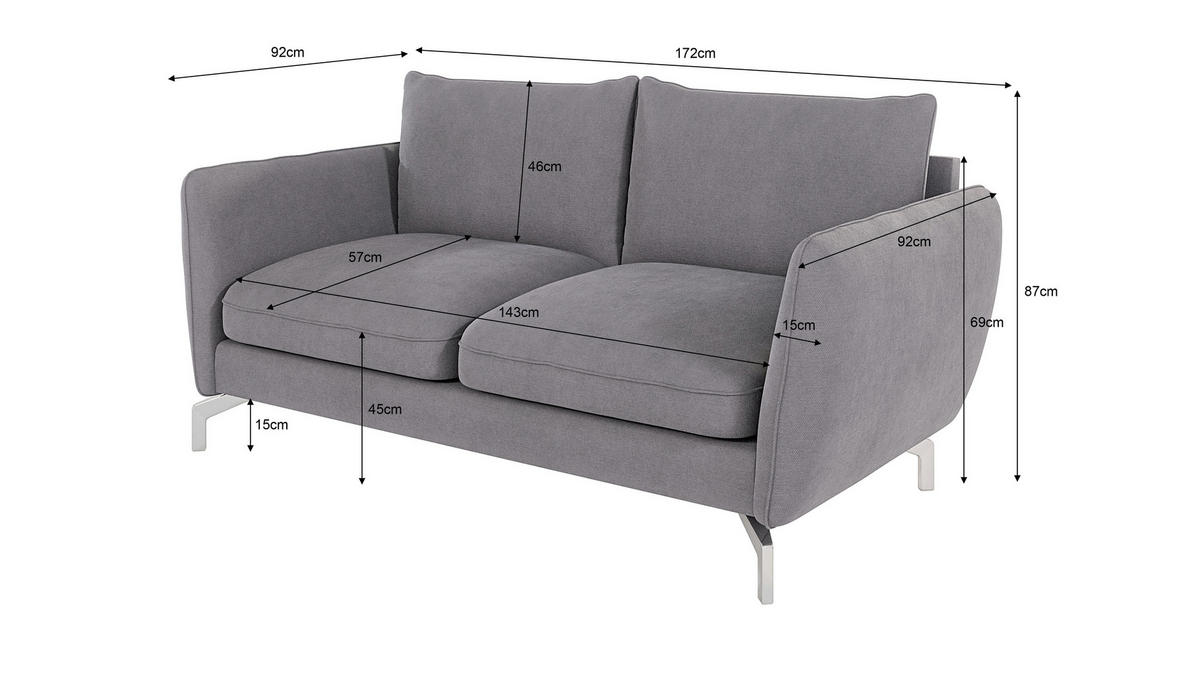 2-SITZER-SOFA Elou Grau Microfaser - Chromfarben/Grau, Holz/Textil (172/87/92cm) - S-Style Möbel