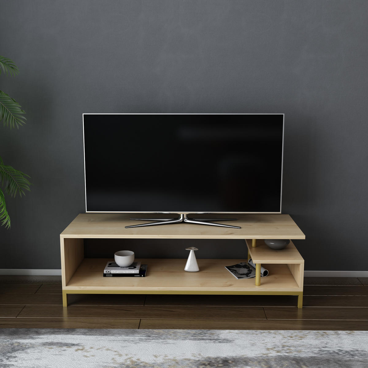 TV-LOWBOARD Reilly Gold-Eiche - Eichefarben/Goldfarben, Holzwerkstoff (120/38/45cm) - Decorotika