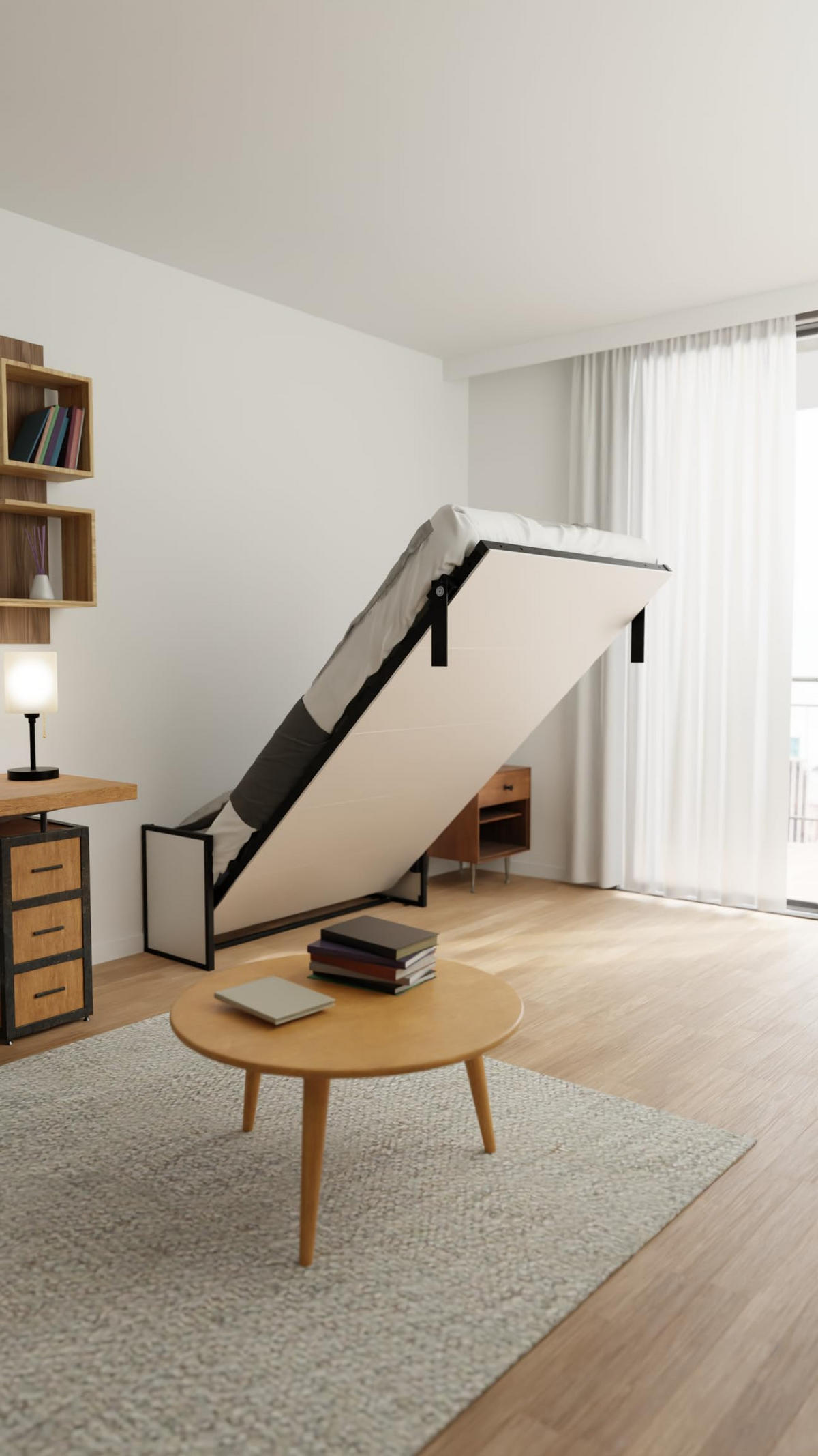 SCHRANKBETT Morphy Studio Modulares SizeFlex- und TypeFlex-System - 120x190, Vertikal - Schwarz, Metall (120/190cm) - WallBedKing