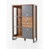 BADSCHRANK Eiche Stirling, Matera grau, Badmöbel Midischrank 90 x 140 cm - Eichefarben/Grau, Holz/Holzwerkstoff (90/140/33cm)