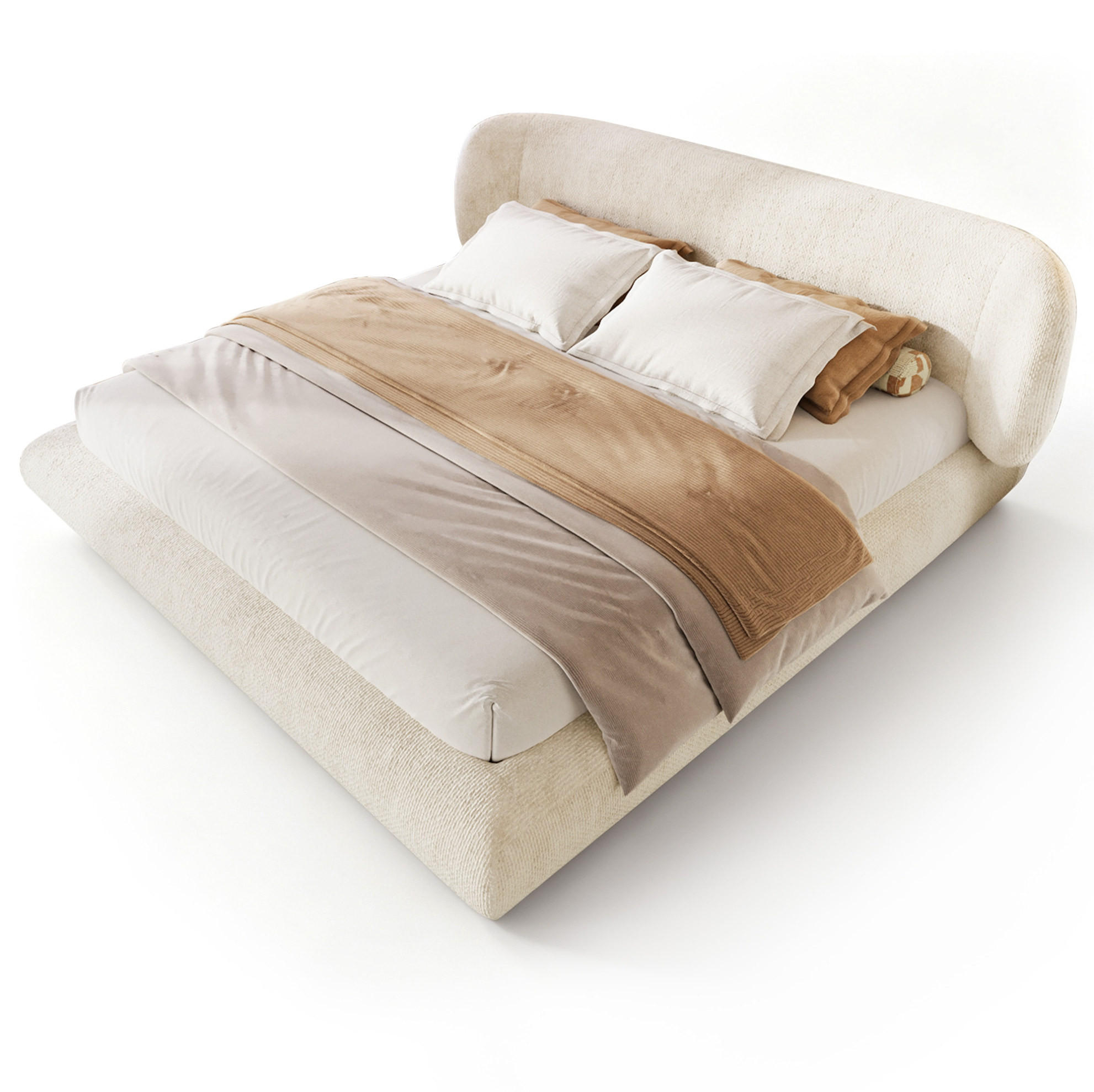 POLSTERBETT aus Chenille 140x190 cm Beige mit Lattenrost und gepolstertem Kopfteil - Beige, Textil (140/190cm) - Modfu