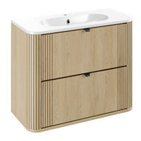 WASCHTISCHKOMBI 100 cm 2 Teile - Ovalia Cremona O BM406 in Cremona-Eiche - Eichefarben/Weiß Hochglanz, Holz/Keramik (100/52/46cm)