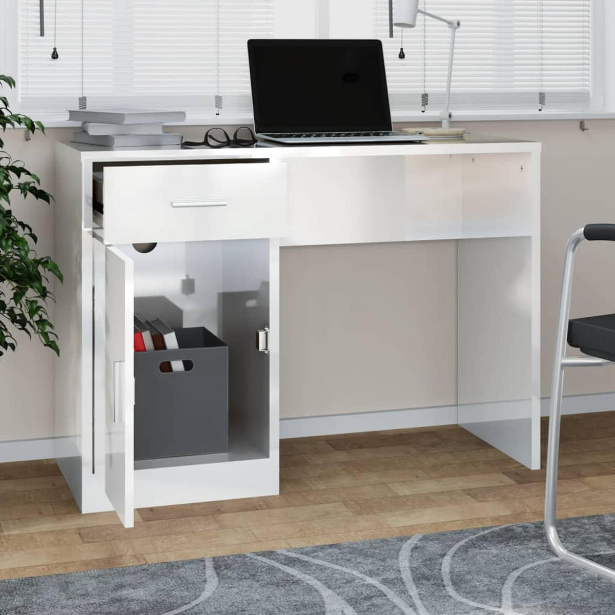 SCHREIBTISCH mit Stauraum Hochglanz-Weiß 100x40x73 cm - Weiß, Holzwerkstoff (100/40/73cm) - furnicato