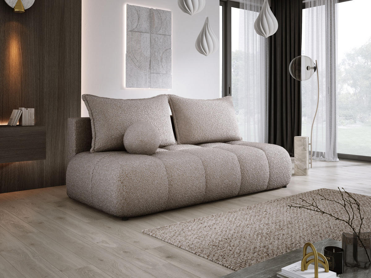 SOFA COCO MINI SCHLAFSOFA mit Bettfunktion, Anthology Stoffbezug, 2-Sitzer, freistehend, Größe: 205x105x97 cm, Sand - Sandfarben, Holz/Textil (205/97/105cm) - DomoHome