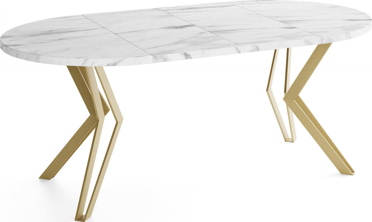 ESSTISCH Daisy runder ausziehbarer, Marmor Weiß 100-180/100/76 cm - Ecru/Goldfarben, Holzwerkstoff/Metall (100/180/76cm) - WFL GROUP