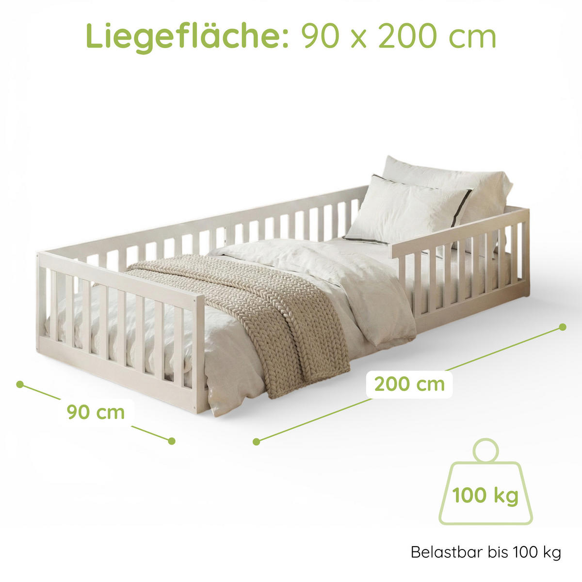 BODENBETT 90x200 cm in Weiß - Weiß, Holz (90/200cm) - Kids Collective