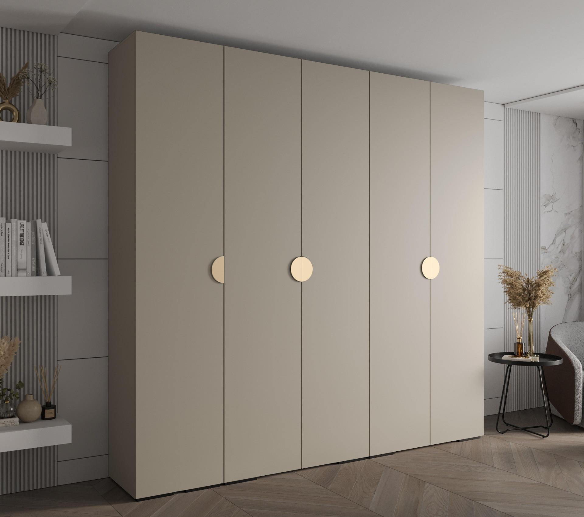 DREHTÜRENSCHRANK 236.7/250/47 5-türig - Kaschmir/Goldfarben, Holz/Metall (250/236.7/47cm) - Abiks Möbel