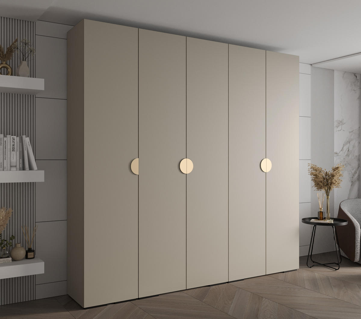 DREHTÜRENSCHRANK 236.7/250/47 5-türig - Kaschmir/Goldfarben, Holz/Metall (250/236.7/47cm) - Abiks Möbel