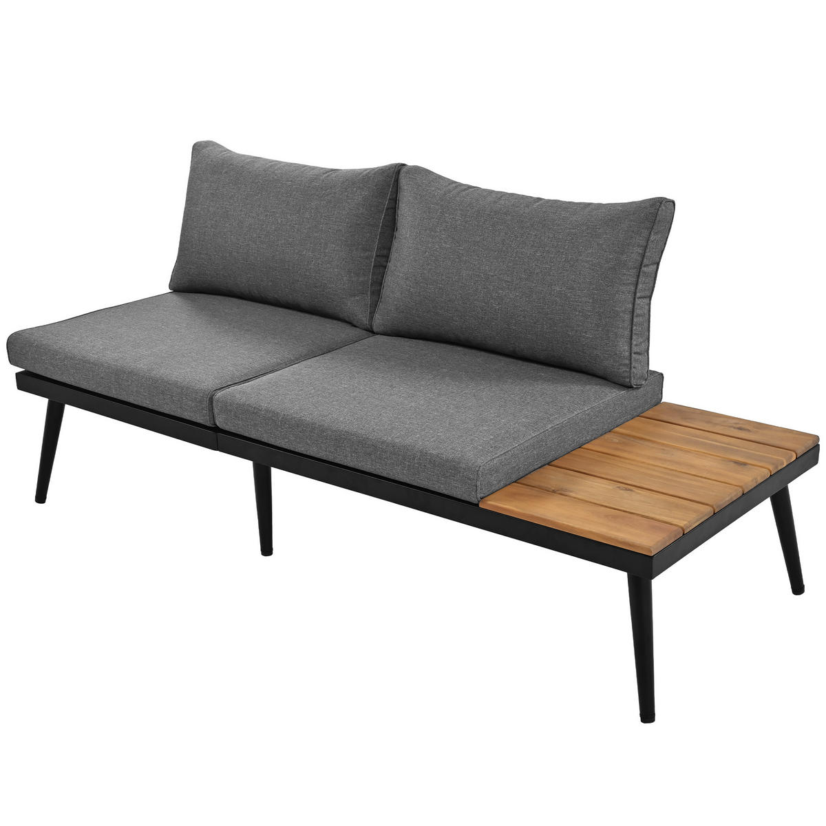 GARTENMÖBEL 160x64x75cm grau aus Stahl und Akazie, mit Kissen - Grau, Metall - Modfu