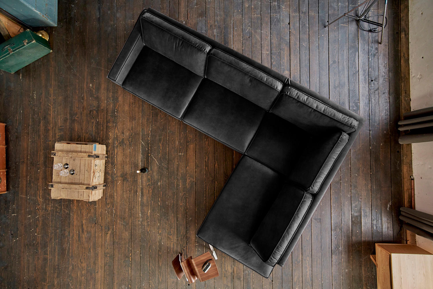 ECKSOFA VILNIUS Schwarz Lederfaserstoff - Schwarz, Leder/Metall (290/217cm) - KAWOLA