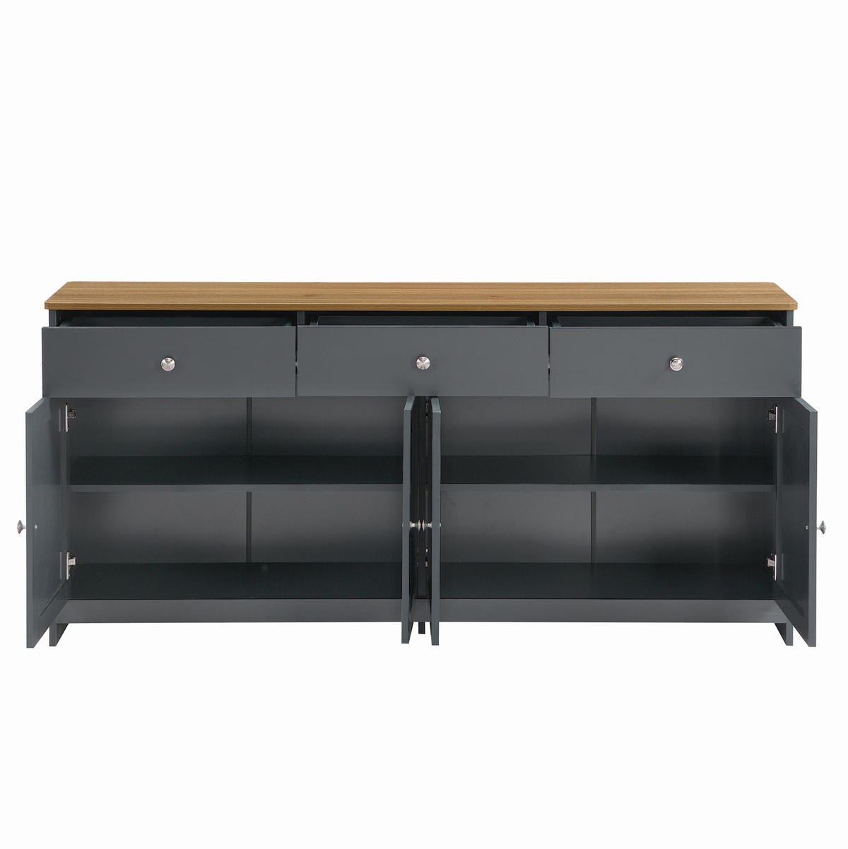 KOMODA 160 cm, MDF, černá a šedá s dekorem dřeva, rustikální - černá, kompozitní dřevo (160/75/37cm) - BEAOK