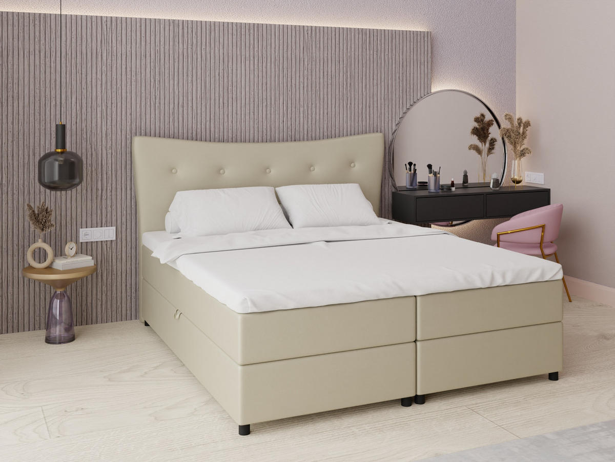 BOXBETT Nevada 180 x 200 cm Doppelbett mit hochwertiger Bonell-Matratze und Topper - ecru - Ecru, Holz (180/200cm) - Panda Möbel