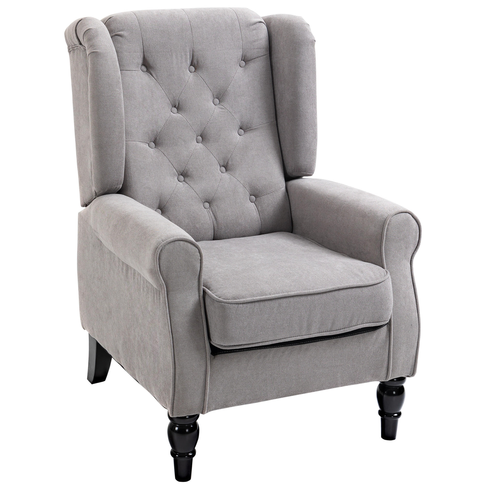 SESSEL OHRENSESSEL DE-06518 mit Armlehnen, Tufting, hoher Rückenlehne, Holzbeine Grau - Grau, Holz/Textil (86/102/74cm) - ComfortXL