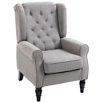 SESSEL OHRENSESSEL DE-06518 mit Armlehnen, Tufting, hoher Rückenlehne, Holzbeine Grau - Grau, Holz/Textil (86/102/74cm) - ComfortXL