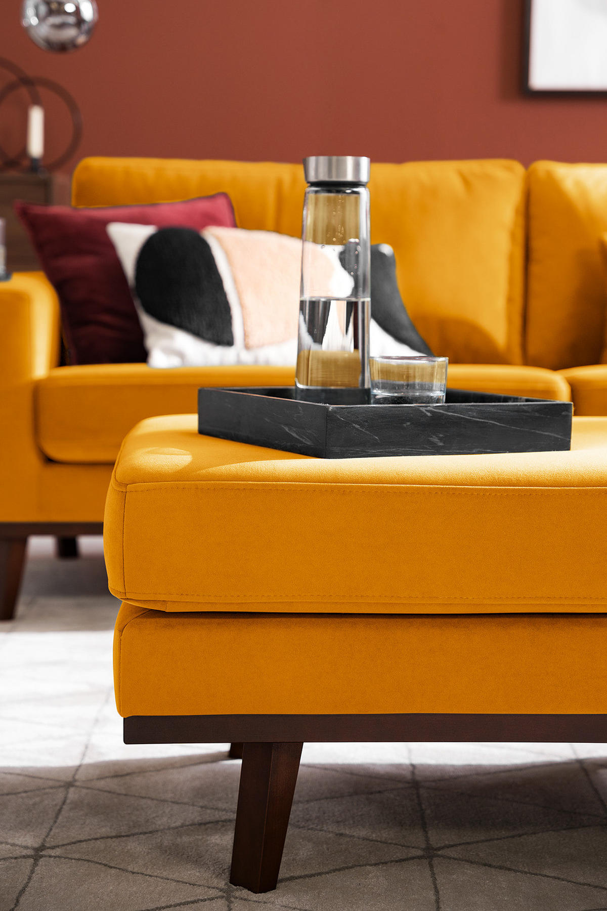 POLSTERHOCKER - Gelb/Buchefarben, Buchenholz/Textil (85/43/60cm) - home24