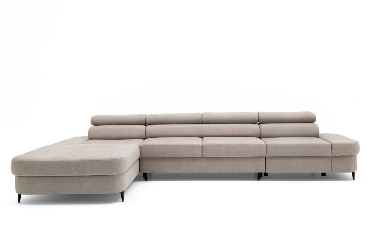 ECKSOFA JAZZ MAXI Links mit Schlaffunktion 125x195 Velours Beige - Beige/Schwarz, Holz/Textil (350/203cm) - Muffo
