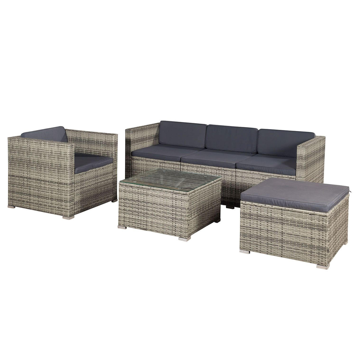 LOUNGEGARNITUR Punta Cana 4-tlg. - Beige/Grau, Kunststoff - Juskys