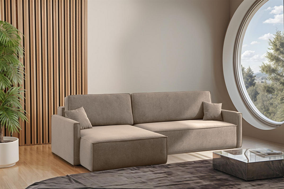 ECKSOFA Louis Salvador - Hellbraun, Holzwerkstoff/Textil (250/142cm) - Fun Möbel
