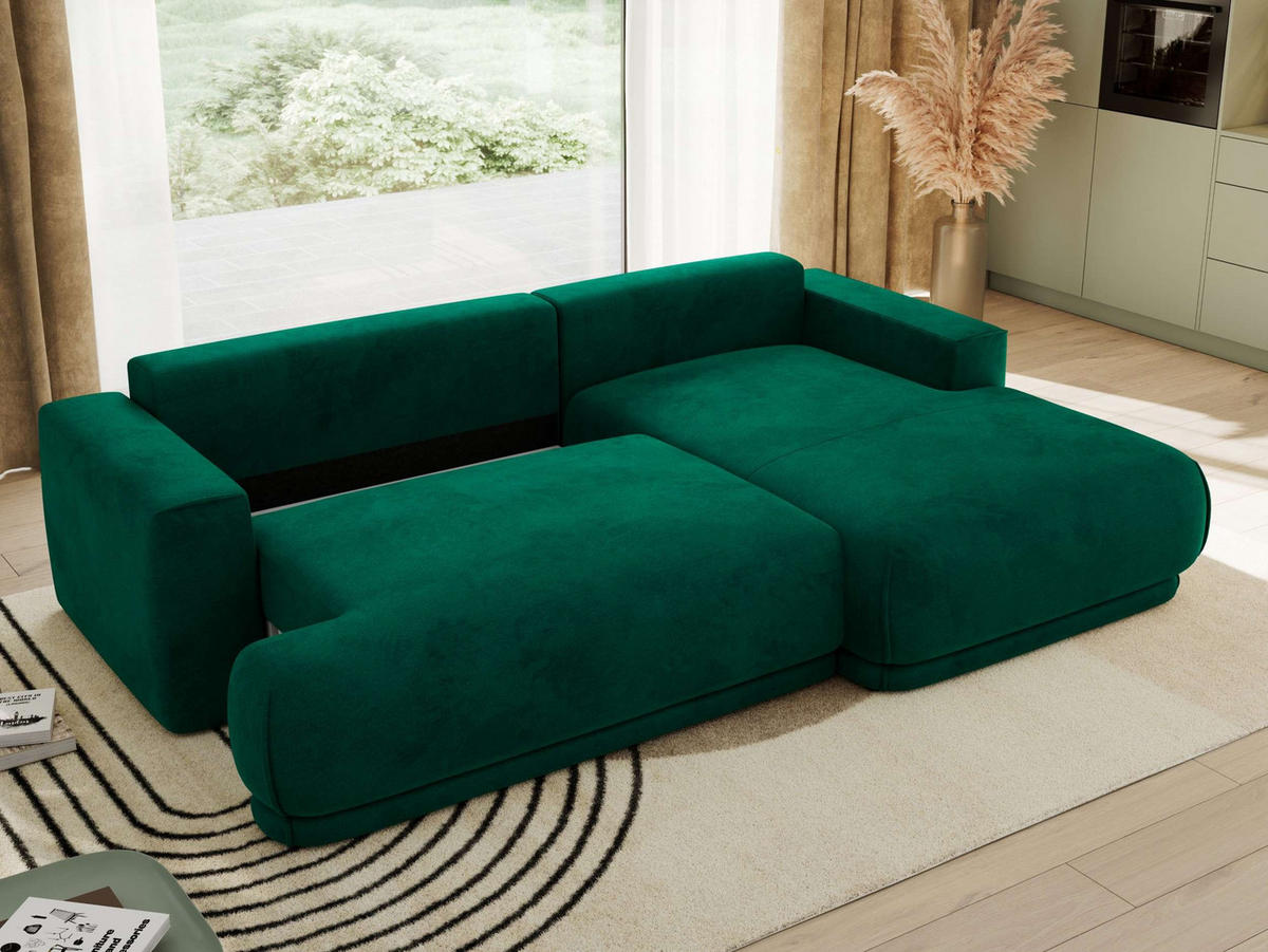 ECKSCHLAFSOFA RINA L Dunkelgrün Velvet - rechts - Dunkelgrün/Schwarz, Kunststoff/Textil (170/267cm) - MKS