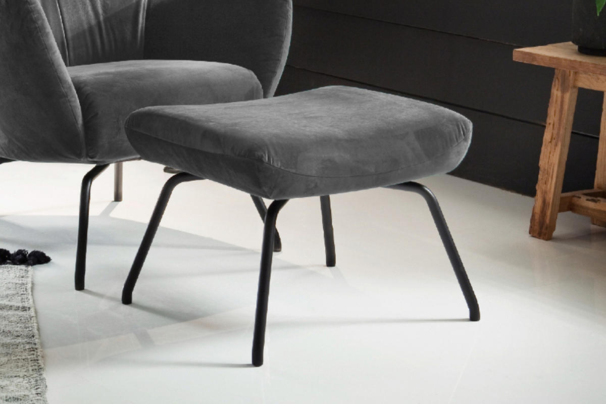 HOCKER LOTTE Grau Velvet - Grau, Textil/Metall (57/44/52cm) - KAWOLA