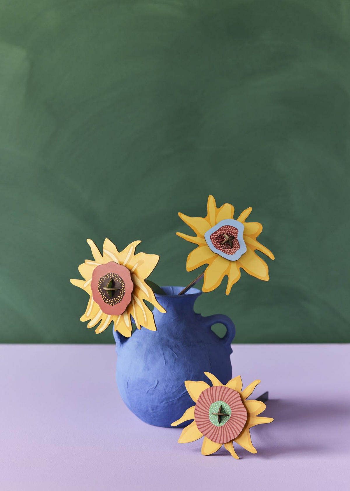DEKOFIGUR Sonnenblumen-Trio 4/27 cm - Multicolor, Wellpappe (4/27/10cm) - KUNSTLOFT