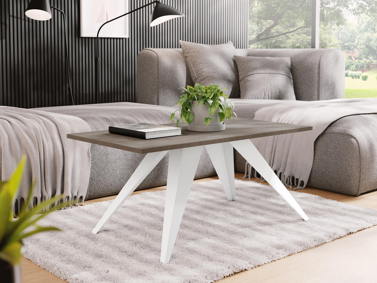 ESSTISCH Vance rechteckig, Dark Grey Chicago Beton 120/60/48 cm - Dunkelgrau/Weiß, Holzwerkstoff/Metall (60/120/48cm) - WFL GROUP