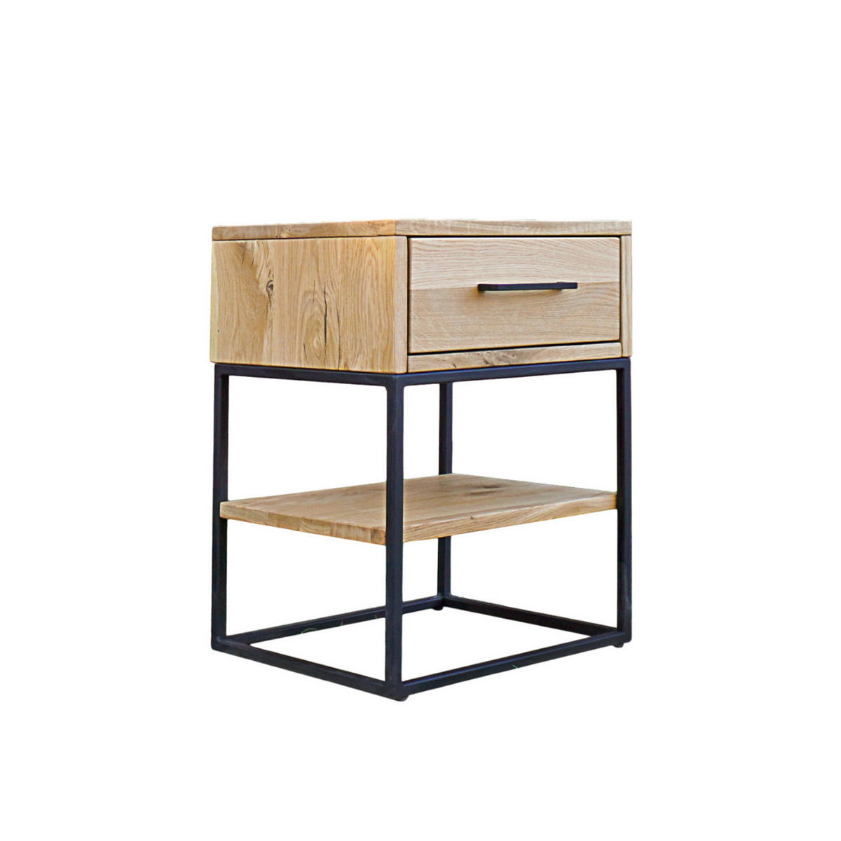 EICHEN-NACHTTISCH im industriellen Stil mit Schublade und Regal für das Schlafzimmer MERIS I - Eichefarben, Holz (40/55/35cm) - Rawood Furniture