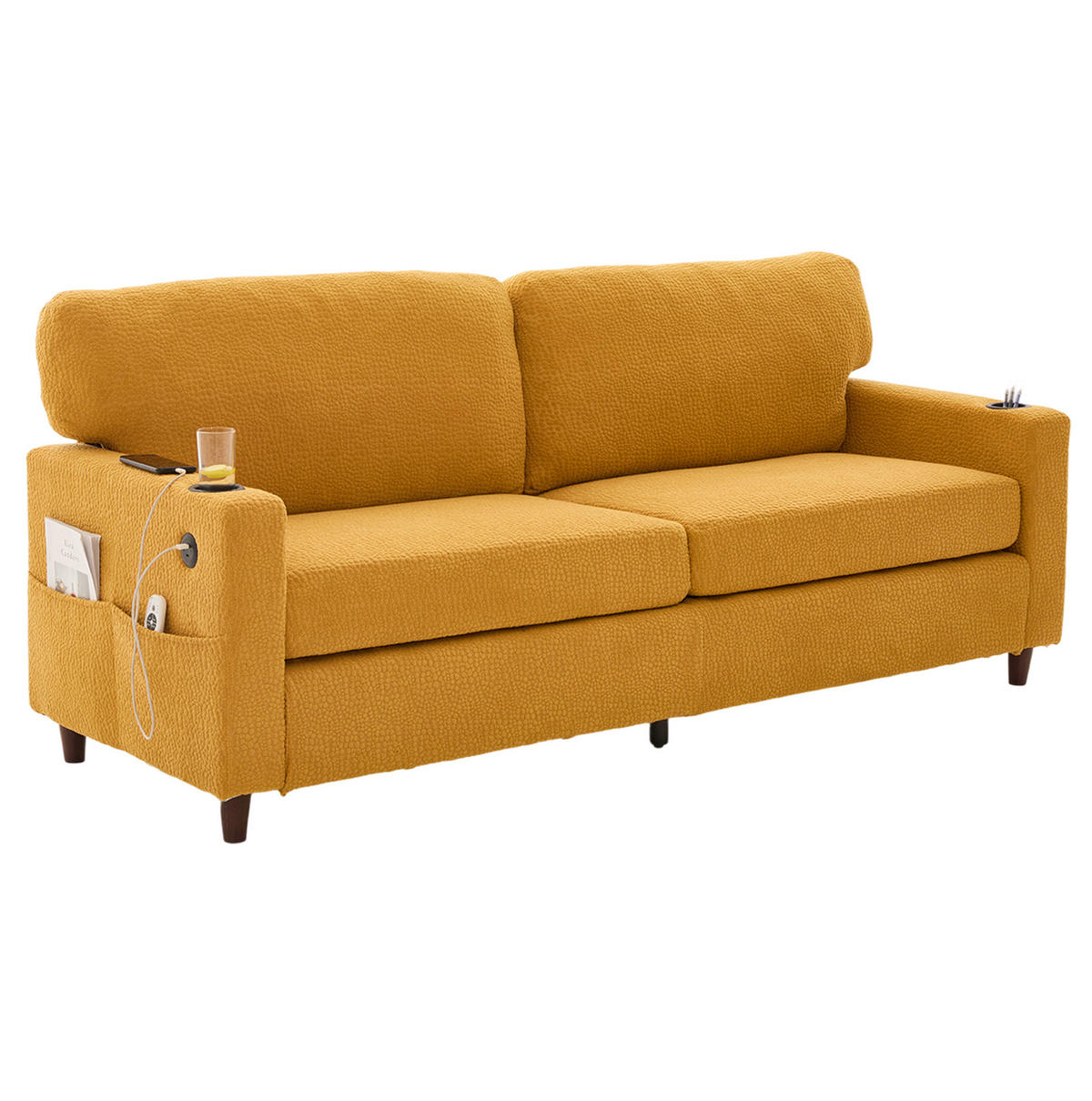 SOFA 2-Sitzer mit USB-C LED Chenille Mustard Yellow - Gelb, Kunststoff (203/86/77.5cm) - Meubliv
