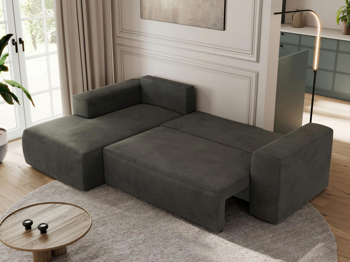 ECKSOFA TRENTINO L Dunkelgrau Velvet - Links - Dunkelgrau/Schwarz, Textil (266/164cm) - MKS