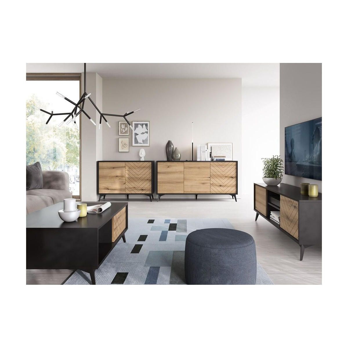 WOHNZIMMER Set 4-tlg. – DIAMOND – Eichefarben - Eichefarben, Holzwerkstoff (103.5/76.7/39cm) - hi-markt