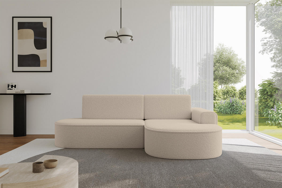 ECKSOFA mit Schlaffunktion und Bettkasten Ottomane Rechts MARI-L1-S - 283x167x85 cm Dunkelbeige Bouclé - Hellbraun/Schwarz, Holzwerkstoff/Kunststoff (167/283cm) - ALTDECOR