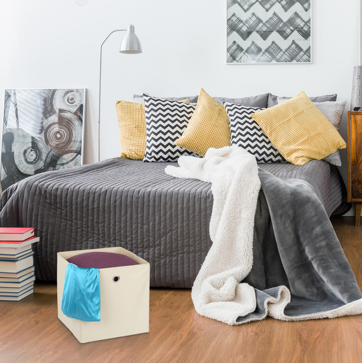 2XAUFBEWAHRUNGSBOX - Grau, Wellpappe/Textil (30/30/30cm) - Relaxdays