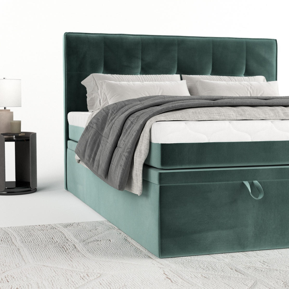 BOXBETT Arivo 160/200 cm Türkis im Kronos Stoff - Türkis/Schwarz, Holz/Holzwerkstoff (160/200cm) - AltaBeds