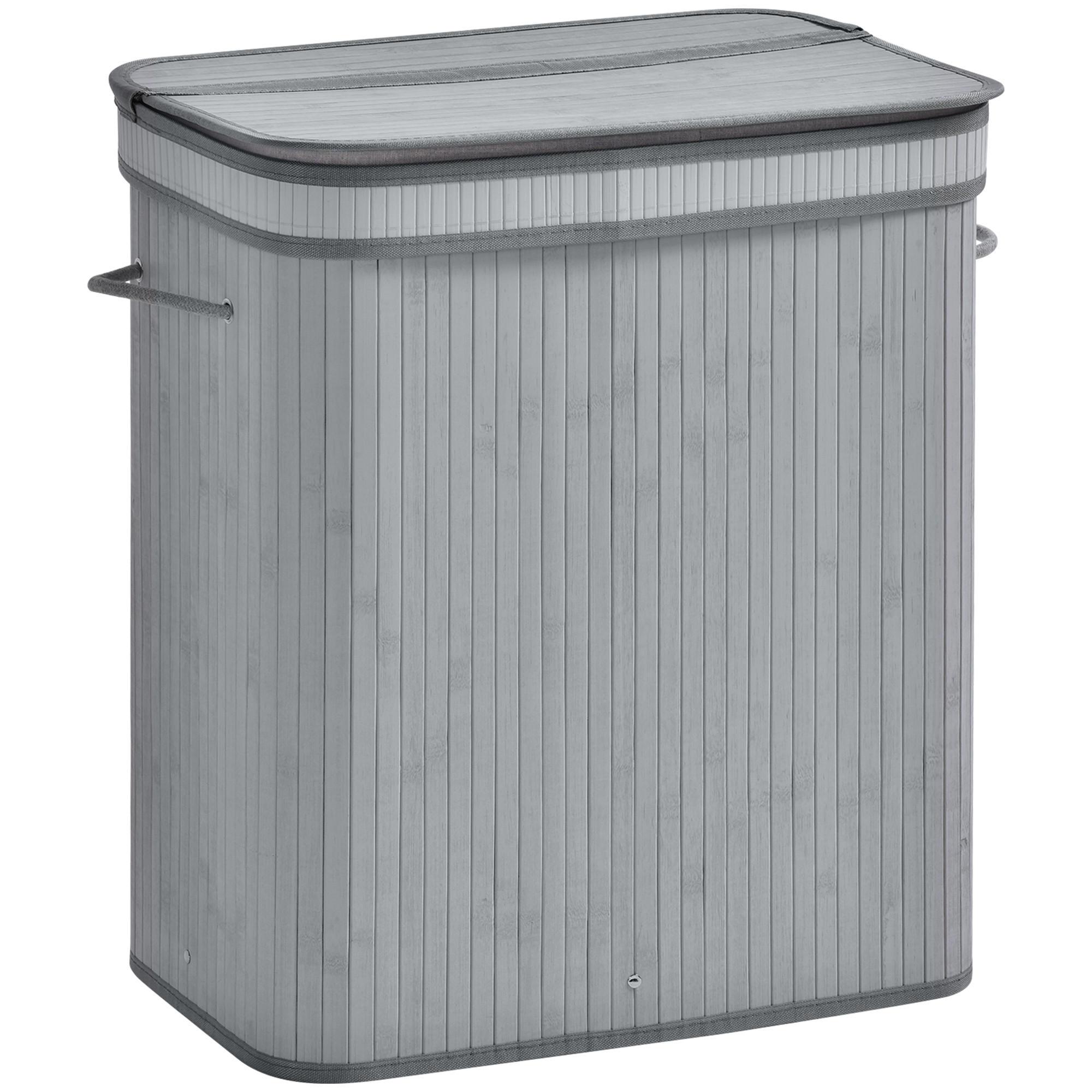 WÄSCHEKORB 100L Wäschesammler mit Deckel, 52 x 32 x 63 cm, Grau - Grau, Naturmaterialen (52/63/32cm) - HOMCOM
