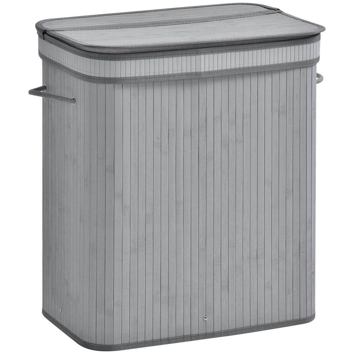 WÄSCHEKORB 100L Wäschesammler mit Deckel, 52 x 32 x 63 cm, Grau - Grau, Naturmaterialen (52/63/32cm) - HOMCOM